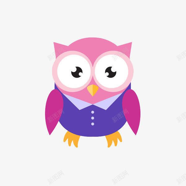 粉色猫头鹰png免抠素材_新图网 https://ixintu.com 动物 卡通 可爱 手绘 猫头鹰 粉色 蓝色 衣服