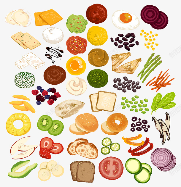 创意美食图案png免抠素材_新图网 https://ixintu.com 创意美食 水果图案 面包图案
