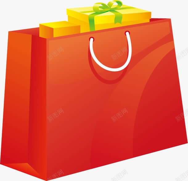 红色购物纸袋子png免抠素材_新图网 https://ixintu.com 矢量购物袋 红色购物袋 纸袋子 袋子 购物袋 黄色礼盒