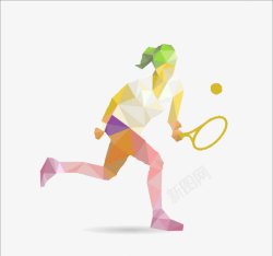 网球女子选手的几何绘图素材