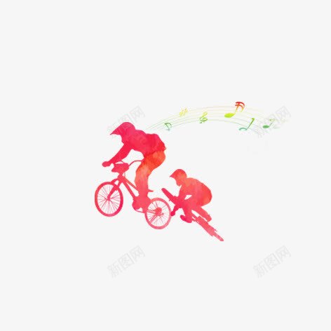 骑行psd免抠素材_新图网 https://ixintu.com 人物 剪影 单车剪影 彩色 符号 自行车 装饰 音乐