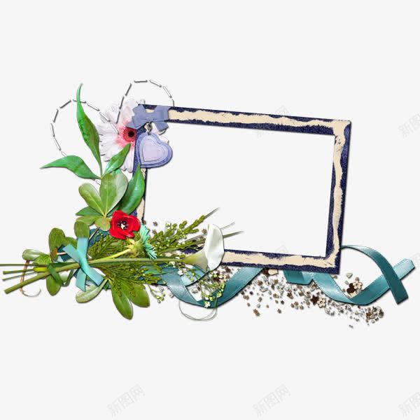 创意合成蓝色彩带花卉植物边框png免抠素材_新图网 https://ixintu.com 创意 合成 彩带 植物 花卉 蓝色 边框