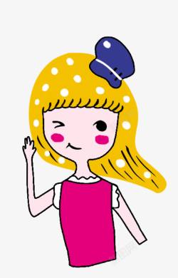 小蓝帽子卡通插图戴蓝帽子的可爱女孩高清图片