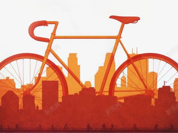 自行车城市剪影png免抠素材_新图网 https://ixintu.com 单车剪影 城市剪影 红色 自行车 运动