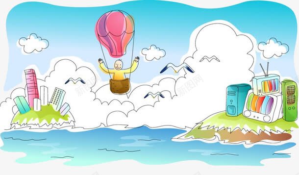 海边风景片png免抠素材_新图网 https://ixintu.com 卡通海 海 热气球