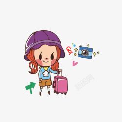 拉行李箱到处旅游的女孩素材