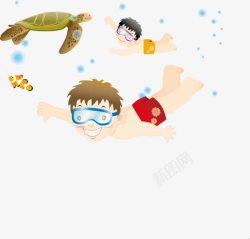 游泳的乌龟潜水的男孩高清图片