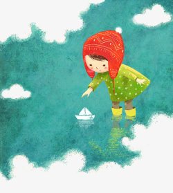 玩纸船玩纸船的小红帽女孩高清图片