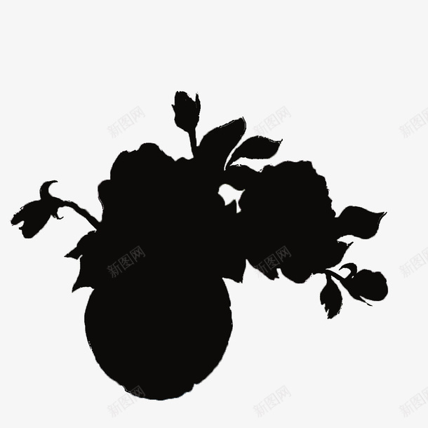 花瓶里的花黑色剪影图标png_新图网 https://ixintu.com 剪影 素材 花 花叶剪影背景图 黑色