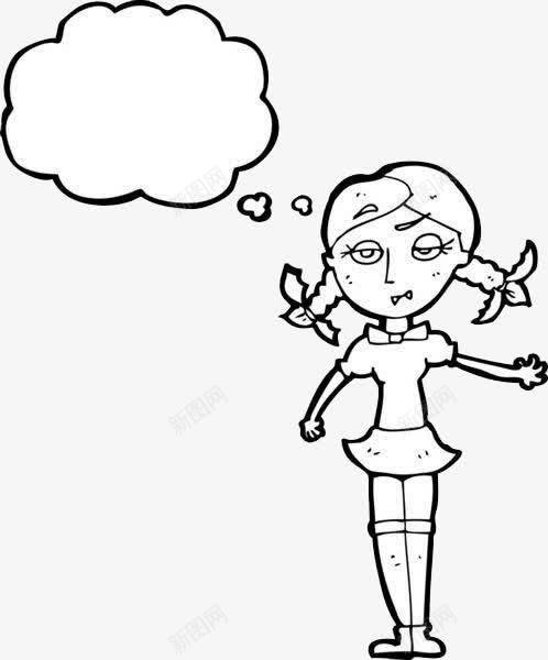 失落的女孩png免抠素材_新图网 https://ixintu.com 创意 卡通人物 失落 女孩 对话框 手绘 黑色