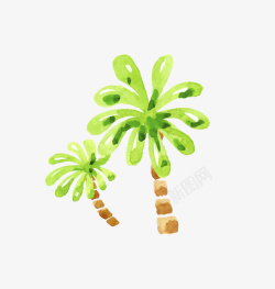 手绘水彩逼真椰子树矢量图素材