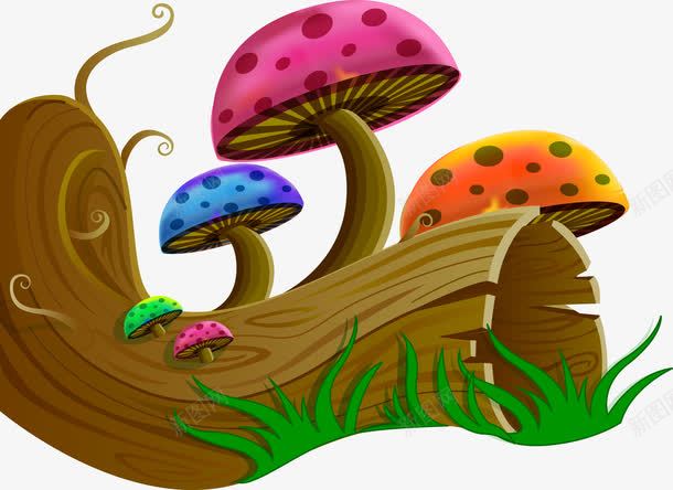 朽木上的蘑菇png免抠素材_新图网 https://ixintu.com 卡通蘑菇 朽木 蘑菇