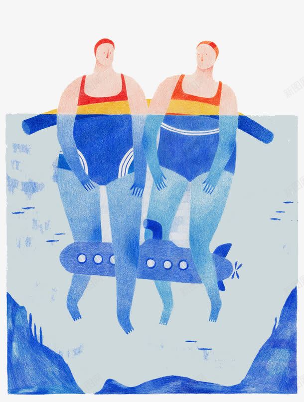 卡通游泳的人png免抠素材_新图网 https://ixintu.com 双胞胎 泳池 游泳 潜水艇