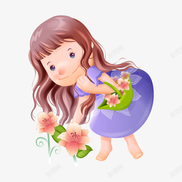 卡通采花的小女孩png免抠素材_新图网 https://ixintu.com 人物设计 儿童生活节 卡通 可爱 小女孩 采花