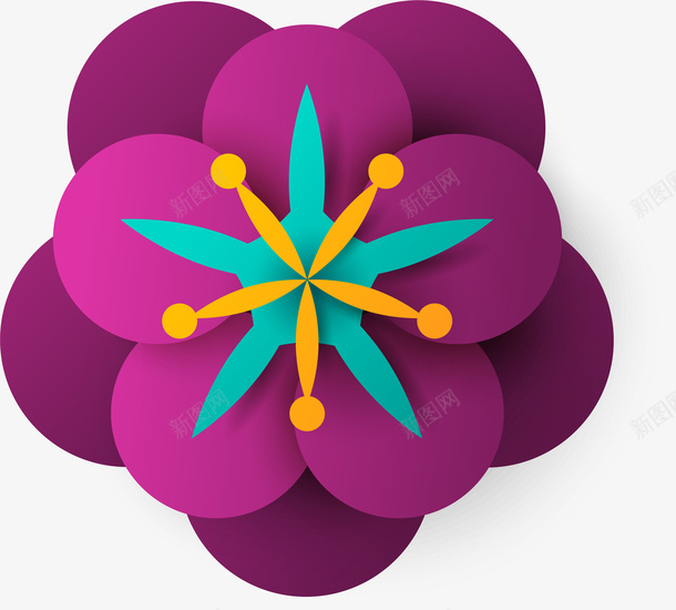微立体深紫色花朵png免抠素材_新图网 https://ixintu.com 剪纸风格 微立体 时尚 深紫色 矢量图案 花朵
