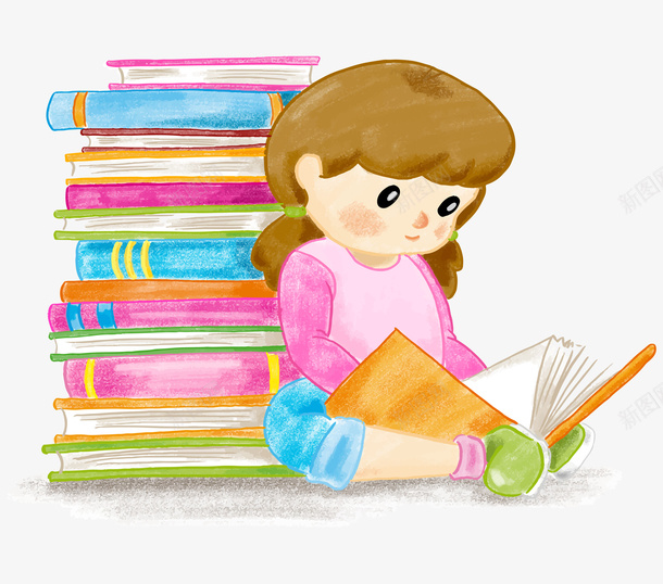 卡通手绘看书的女孩png免抠素材_新图网 https://ixintu.com 儿童图书 创意 动漫动画 卡通手绘 可爱的女孩 看书的女孩