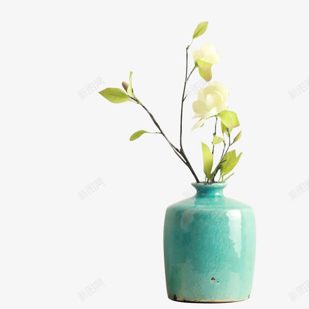 手绘绿色瓷器花朵png免抠素材_新图网 https://ixintu.com 瓷器 绿色 花朵