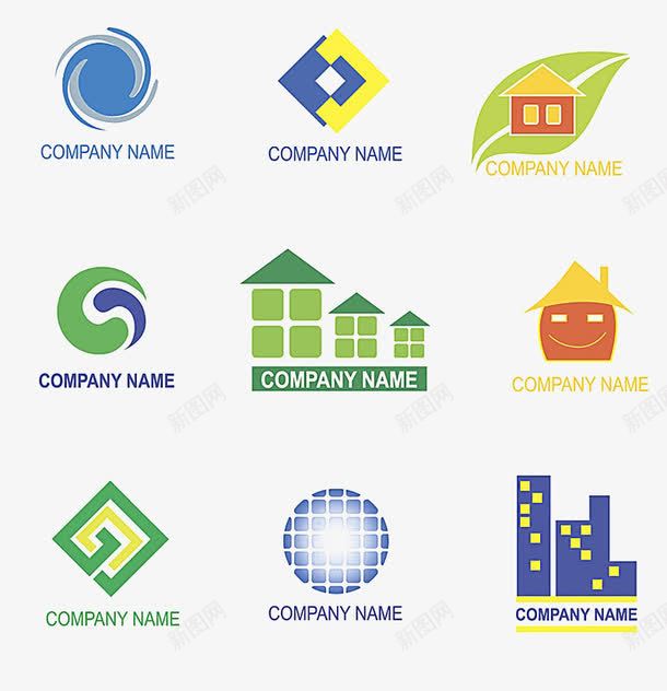 蓝色绿色的简易logo图标png_新图网 https://ixintu.com logo 图标 建筑 简易
