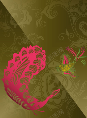 古典花纹中国文化凤凰花纹海报背景矢量图背景