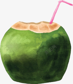 夏天水彩手绘椰汁矢量图素材