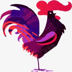 紫色打鸣的大公鸡素材