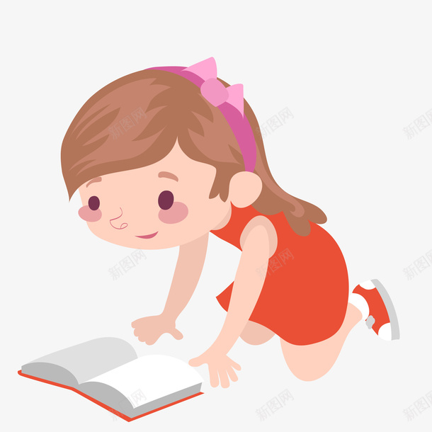 卡通看书的小女孩矢量图ai免抠素材_新图网 https://ixintu.com 人物设计 卡通 可爱 女孩 学习 小女孩 阅读 矢量图