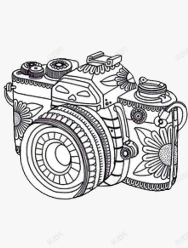 照相机png免抠素材_新图网 https://ixintu.com 年代感 照相机 花朵设计 黑白