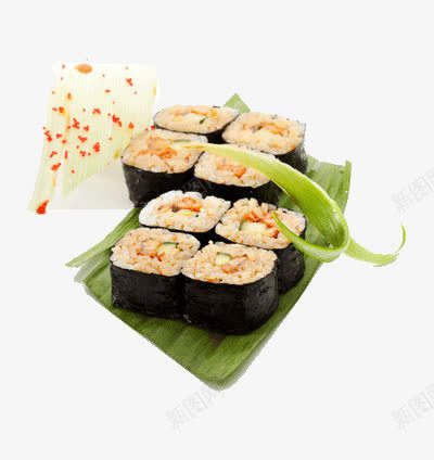 放在菜叶子上的寿司png免抠素材_新图网 https://ixintu.com 干净 海苔 食物