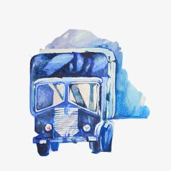 蓝色大货车卡车水彩手绘画片高清图片