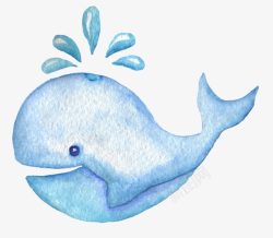 蓝色水彩鲸鱼喷水素材