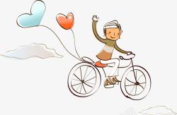 手绘卡通可爱自行车男孩素材