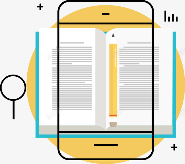 工具书矢量图eps免抠素材_新图网 https://ixintu.com 书本 书籍 放大镜 装饰 矢量图