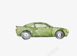 手绘水彩绿色卡通小汽车素材