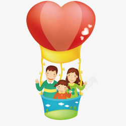 乘爱心热气球的一家人矢量图素材