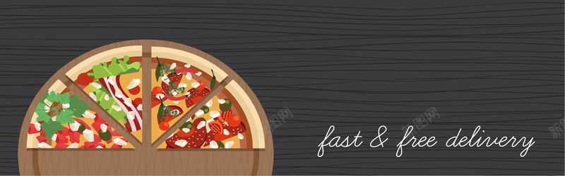 黑色木板披萨餐饮元素背景矢量图背景
