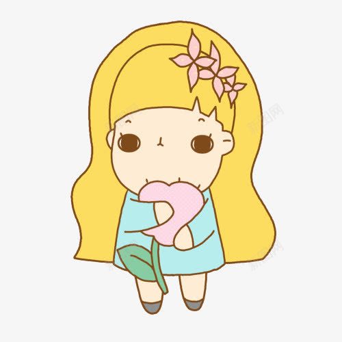 黄头发小女孩png免抠素材_新图网 https://ixintu.com 卡通小女孩 可爱漫画女孩 抱着花的女孩