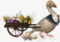 拉车的鸭子手绘卡通拉车鸭子高清图片