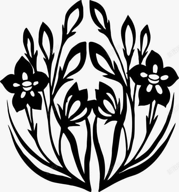 黑色工笔画对称花卉png免抠素材_新图网 https://ixintu.com 中国风 花卉 装饰 黑色