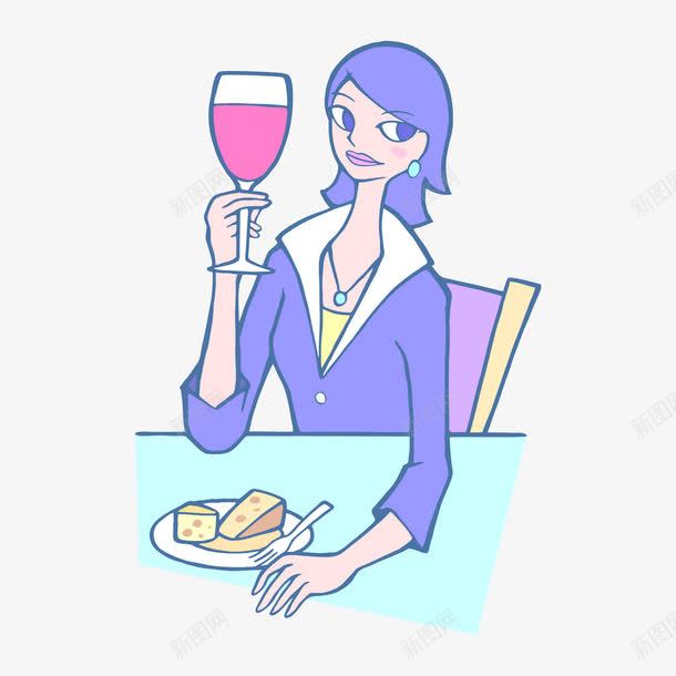 喝红酒吃奶酪的美女png免抠素材_新图网 https://ixintu.com 人物 卡通 奶酪 悠闲 手绘图 时尚美女 红酒