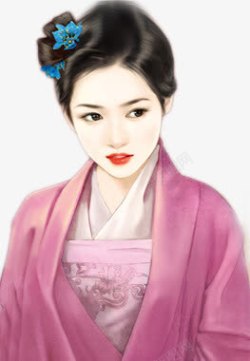 红衣女子蓝色花朵人物素材