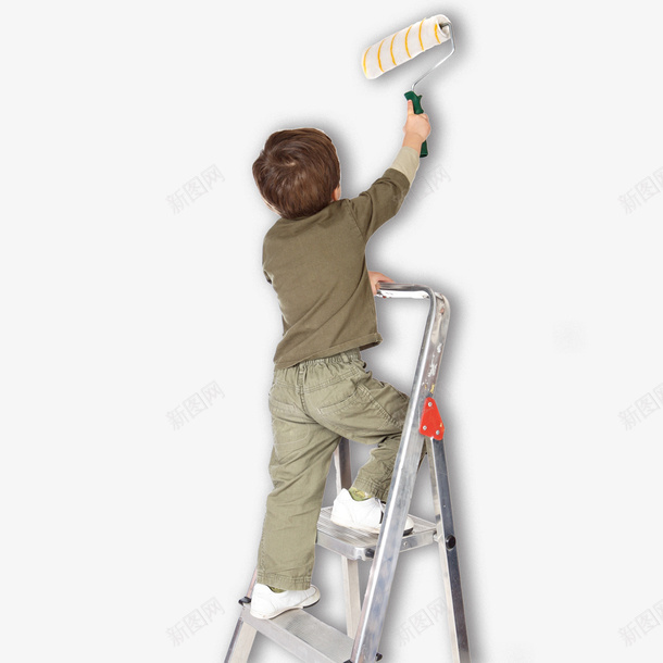刷墙动作png免抠素材_新图网 https://ixintu.com 卡通 图案 墙壁 手绘 梯子 滚刷 白色 简图
