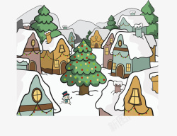 冬天快乐手绘冬天圣诞节小镇矢量图高清图片