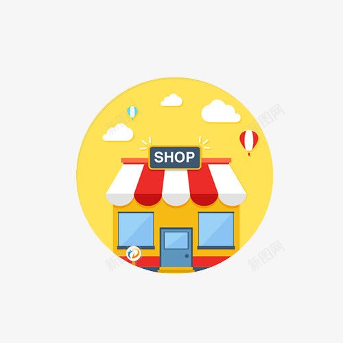 卡通小商店png免抠素材_新图网 https://ixintu.com 卡通 商店 手绘 黄色