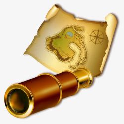 海盗藏宝地图藏宝图和望远镜高清图片