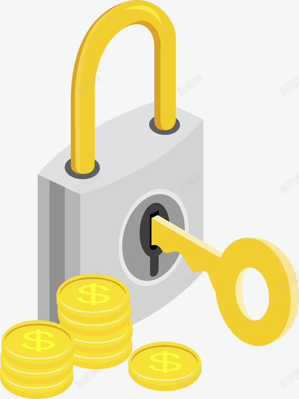 锁子钥匙矢量图eps免抠素材_新图网 https://ixintu.com 插画 矢量图 素材 金色 钥匙 锁子