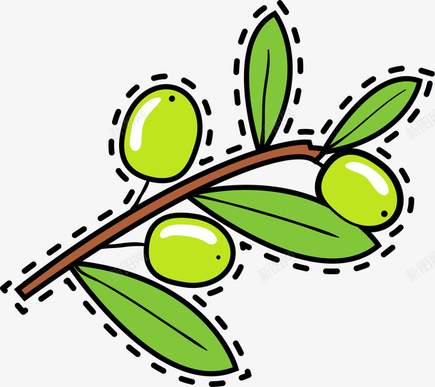 卡通橄榄枝橄榄叶简图png免抠素材_新图网 https://ixintu.com 卡通 手绘图 植物 橄榄 橄榄叶 橄榄枝 绿叶