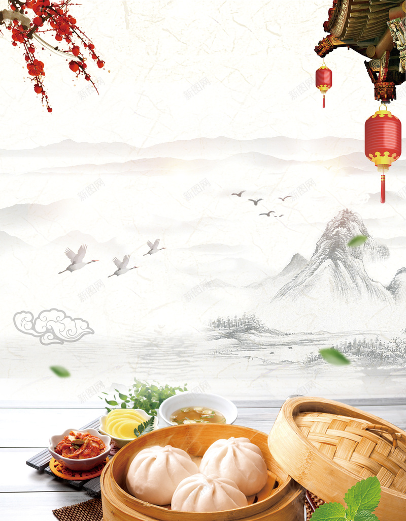 美食海报背景psd设计背景_新图网 https://ixintu.com 中华味道 中国风 小吃 小笼包宣传 小笼包简介 灯笼 美食海报 舌尖上的中国 饮食文化