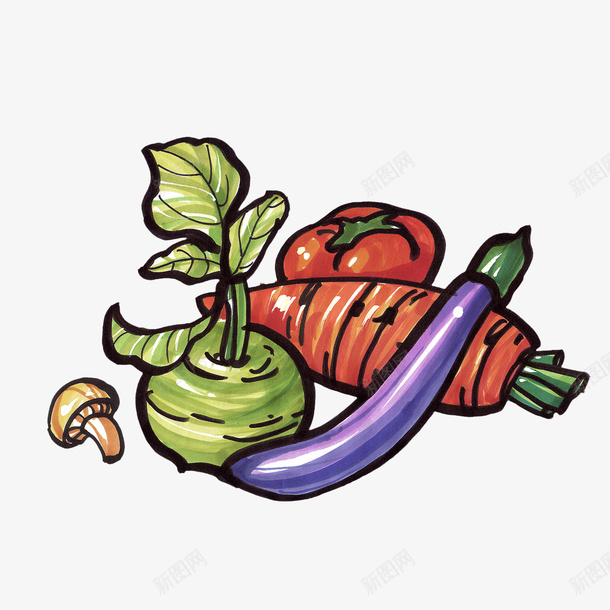 马克笔手绘蔬菜psd免抠素材_新图网 https://ixintu.com 胡萝卜 茄子 蔬菜手绘 蘑菇 西红柿 马克笔手绘