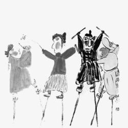 绘画踩高跷素材