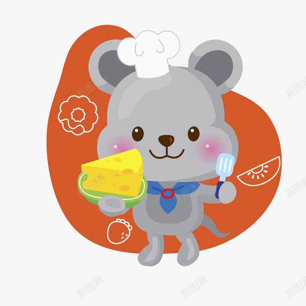拿着蛋糕的小动物png免抠素材_新图网 https://ixintu.com 卡通可爱的 厨师帽 叉子 美食 蛋糕 高兴地